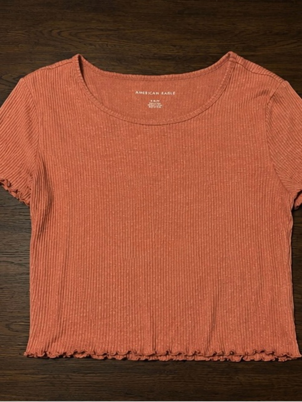 American Eagle Outfitters Ribbed Short Sleeve Top in Rust